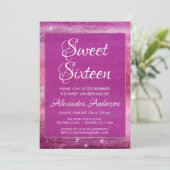 Paarse Girly Glitter Sparkle Sweet 16 Verjaardag Kaart (Staand voorkant)