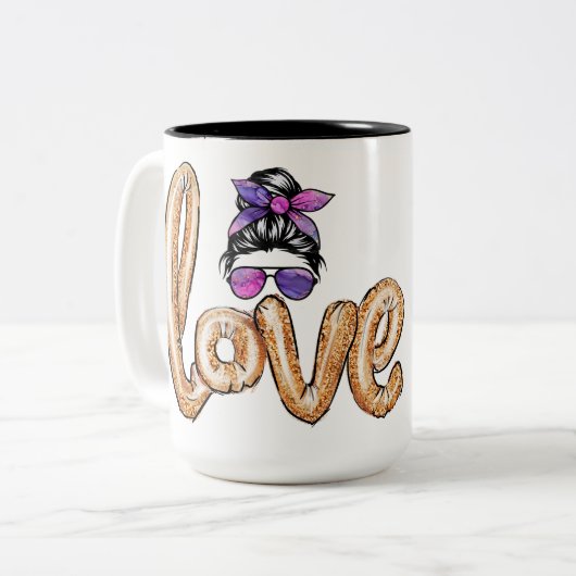 Paarse Girly Sunbril Valentijnsdag Love Tweekleurige Koffiemok (Voorkant links)
