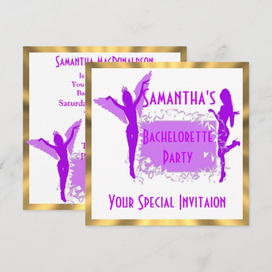 Paarse girly vrijgezellenfeest kaart (Voorkant / Achterkant)