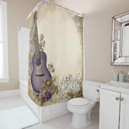 Paarse gitaar Muzieknoten Douchegordijn