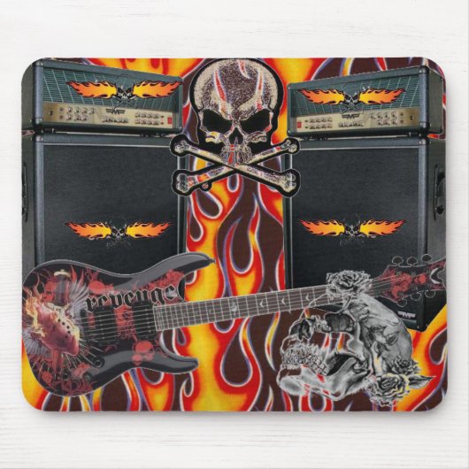 Paarse gitaargevlamende schedels en amp... - Geper Muismat (Voorkant)