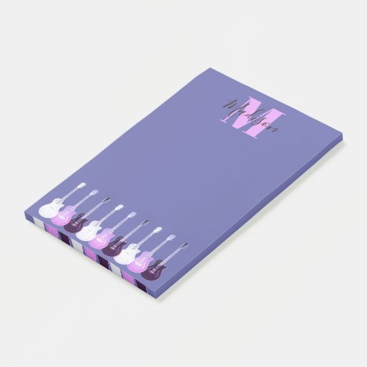Paarse gitaarroze monogram voor akoestische elektr post-it® notes (Schuin)