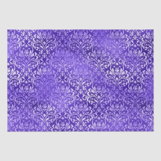 Paarse Glam Damast Elegant Bloemendesign Tissuepapier (Voorkant)