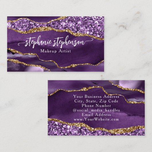 Paarse Glam Glitter Agate Mode Stylist Modern Visitekaartje (Voorkant / Achterkant)