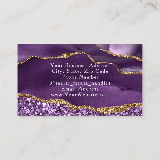 Paarse Glam Glitter Agate Mode Stylist Modern Visitekaartje (Achterkant)