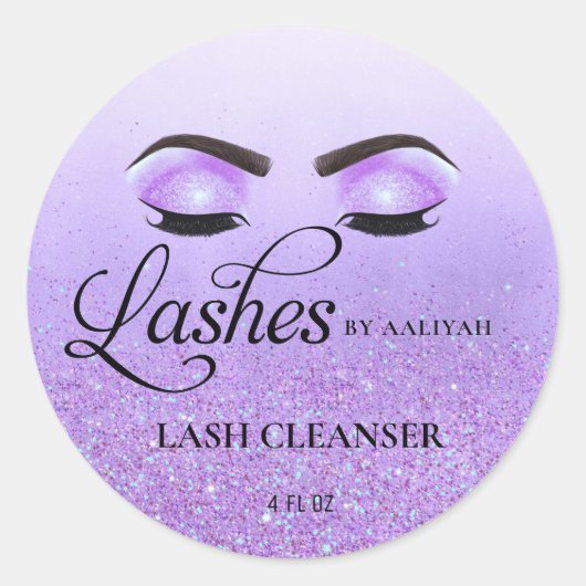 Paarse Glam Glitter Eyelashes Lash Bath Cleanser Ronde Sticker (Voorkant)