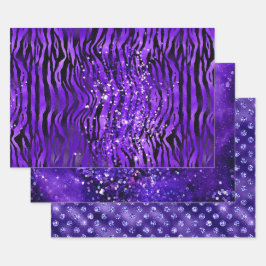 Paarse Glam Glitter Glans Patronen Inpakpapier Vel