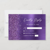 Paarse Glam Glitter Script Bruiloft RSVP Kaart (Voorkant)