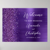 Paarse Glam Glitter Script Trouw Welkom Poster (Voorkant)