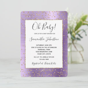 Paarse Glam Gold Sparkle Confetti Baby shower Kaart