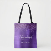 Paarse Glam Metallic Moderne Script Bruidsmeisje Tote Bag (Voorkant)