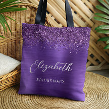 Paarse Glam Metallic Moderne Script Bruidsmeisje