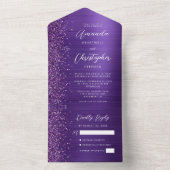 Paarse Glam Metallic Moderne Script Trouwfeest All In One Uitnodiging (Binnen)