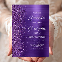 Paarse Glam Metallic Moderne Script Trouwfeest