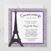 Paarse Glam Paris Faux Silver Glitter Quinceanera Kaart (Voorkant)