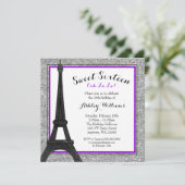 Paarse Glam Paris thema Faux Glitter Sweet 16 Kaart (Staand voorkant)