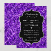 Paarse Glam Sprankelende Glitter Elegante Trouwdag Kaart (Voorkant / Achterkant)