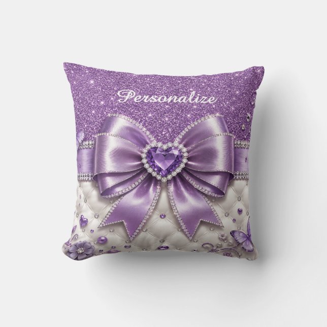 Paarse Glam Strik Diadeem Persoonlijk Ontwerp Kussen (Voorkant)