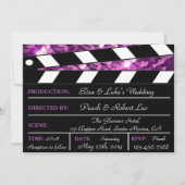 Paarse Glamor Clapper Board Wedding Invite Kaart (Voorkant)