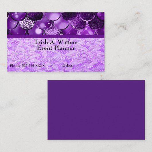 Paarse Glamor Event Planner Visitekaartje (Voorkant / Achterkant)