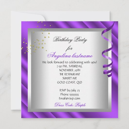 Paarse Glamor Night Champagne Party 2 Kaart (Achterkant)