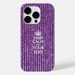 Paarse glamour bewaar kalm met Jouw tekst Case-Mate iPhone 14 Pro Hoesje