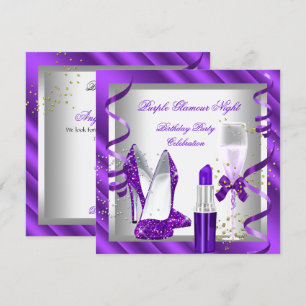 Paarse Glamour Nacht Champagne Feest 2 Kaart