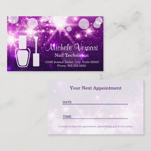 Paarse Glamour NAIL TECHNICIAN Afspraakkaart Afsprakenkaartje (Voorkant / Achterkant)