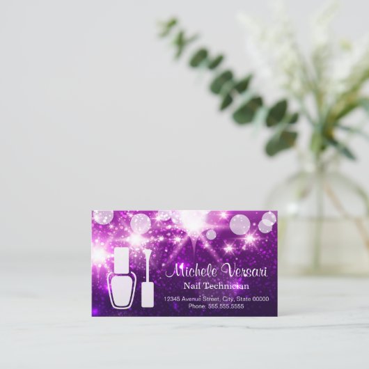 Paarse Glamour NAIL TECHNICIAN Afspraakkaart Afsprakenkaartje (Staand voorkant)