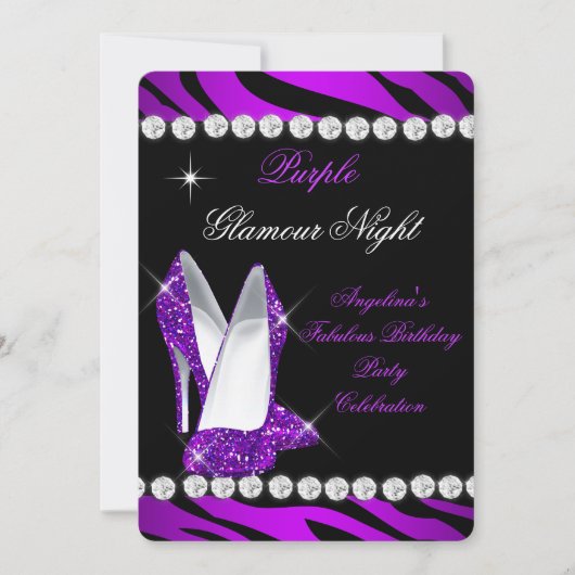 Paarse Glamour Night Zebra Glitter Shoes Kaart (Voorkant)