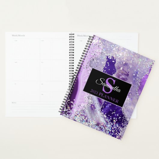 Paarse Glans Agate Monogram Moderne Luxe Planner (Display)