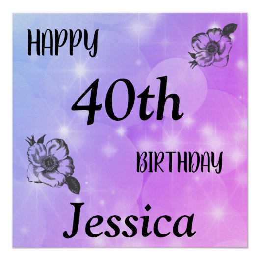 Paarse glans Happy 40th Birthday Perfect Poster (Voorkant)