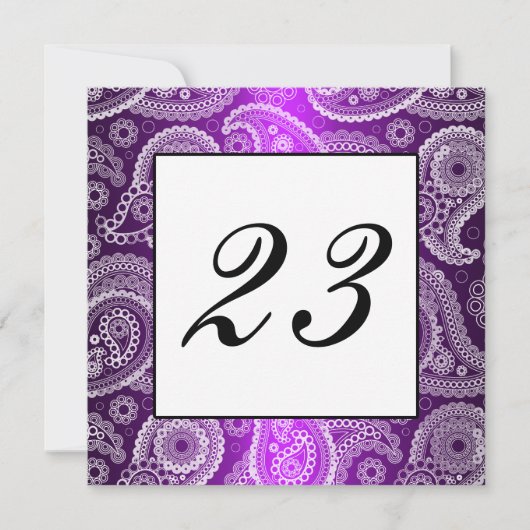 Paarse glans witte kant paisley tafelnummer (Voorkant)