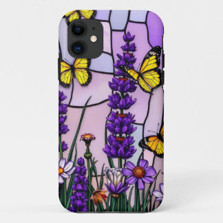 Paarse Glas in lood en vlinders Case-Mate iPhone Case