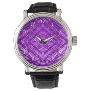 Paarse Glas in lood kaleidoscoop Textuur Horloge