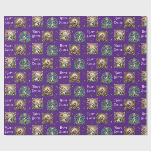 Paarse Glazen in lood paashaas patroon Cadeaupapier (Vlak)