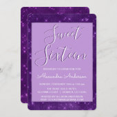 Paarse Glimmer en Sparkle Sweet Zestien Verjaardag Kaart (Voorkant / Achterkant)