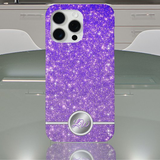 Paarse glinsterende glitter monogram telefoonhoes Case-Mate iPhone case