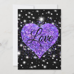Paarse glinsterende hart, liefdesglitter valentijn feestdagenkaart