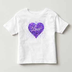 Paarse glinsterende hart, liefdesglitter valentijn kinder shirts