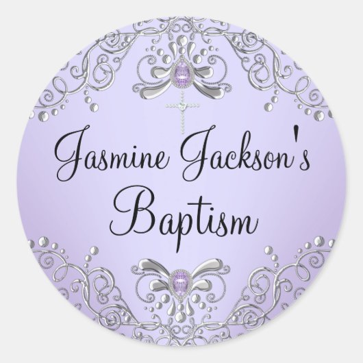 Paarse glinsterende juweel doopsticker ronde sticker (Voorkant)