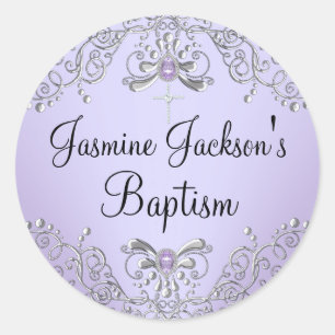 Paarse glinsterende juweel doopsticker ronde sticker