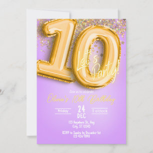 Paarse Glitter 10e verjaardagsuitnodiging Kaart