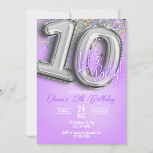 Paarse Glitter 10e verjaardagsuitnodiging Kaart