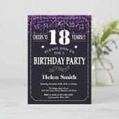 Paarse Glitter 18th Birthday Invitation Kaart (Staand voorkant)