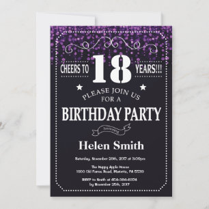 Paarse Glitter 18th Birthday Invitation Kaart