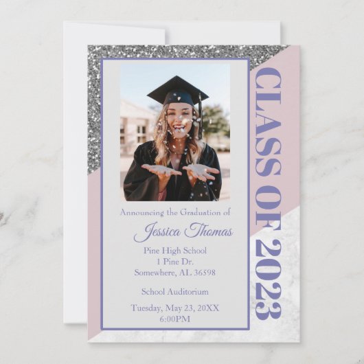 Paarse Glitter 2023 Afstuderen Kaart (Voorkant)