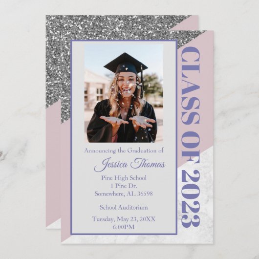 Paarse Glitter 2023 Afstuderen Kaart (Voorkant / Achterkant)