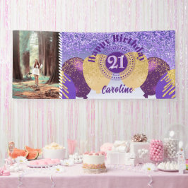 Paarse Glitter 21e Verjaardag & Ballonnen Spandoek