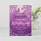 Paarse Glitter 21st Birthday Euphoria Uitnodiging (Staand voorkant)
